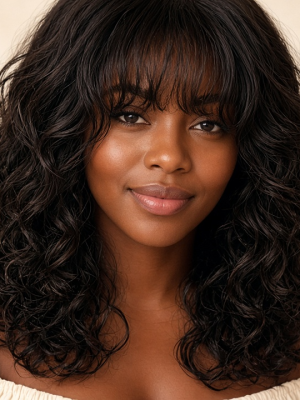 Glueless Butterfly Layered Wavy Wig with Bangs