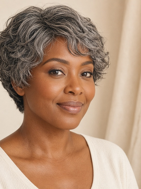 Glueless Salt & Pepper Grey Short Wig