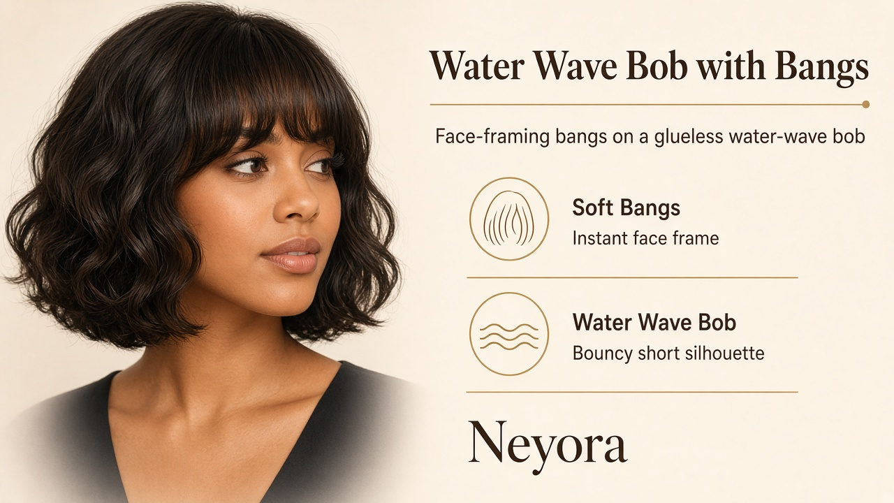 Glueless Water Wave Short Bob with Bangs - Image 2