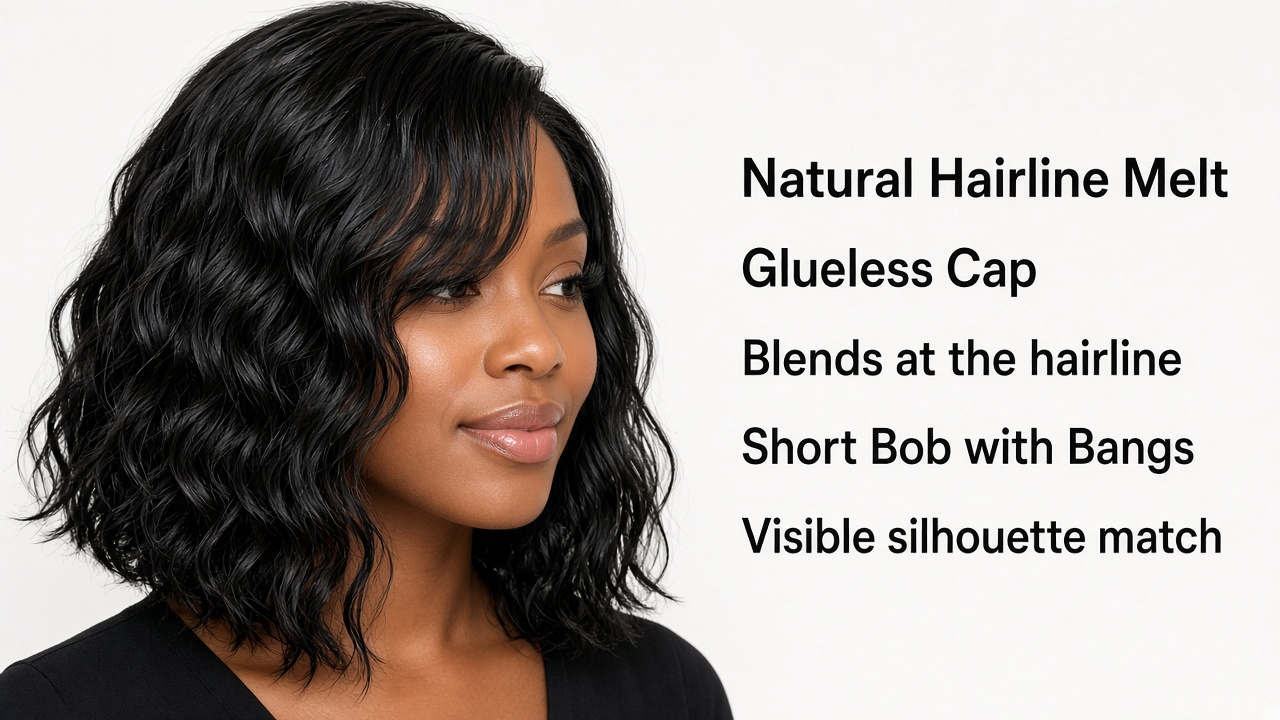 Glueless Water Wave Short Bob with Bangs - Image 3
