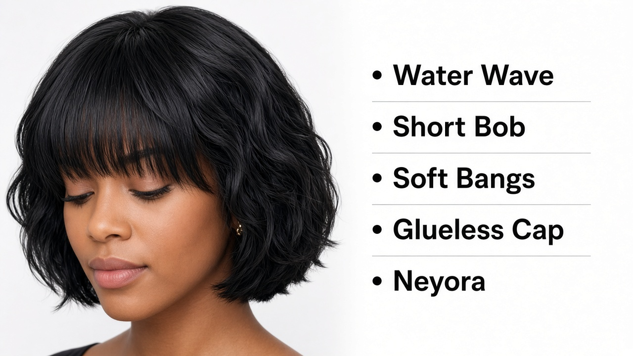 Glueless Water Wave Short Bob with Bangs - Image 5