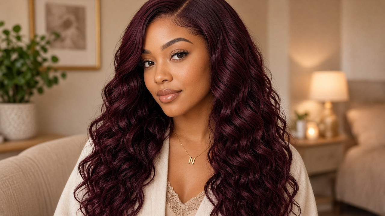 Glueless 99J Burgundy Deep Wave Long Wig - Image 6