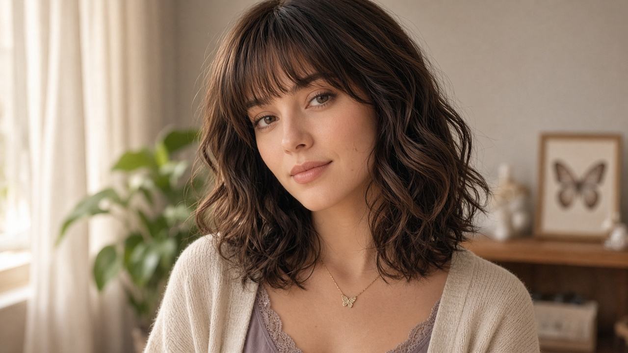 Glueless Butterfly Layered Wavy Wig with Bangs - Image 6
