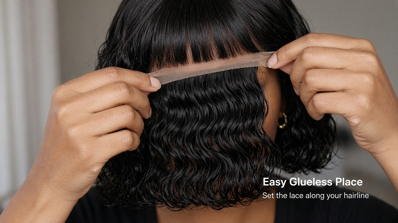 Glueless Water Wave Short Bob with Bangs - Image 6