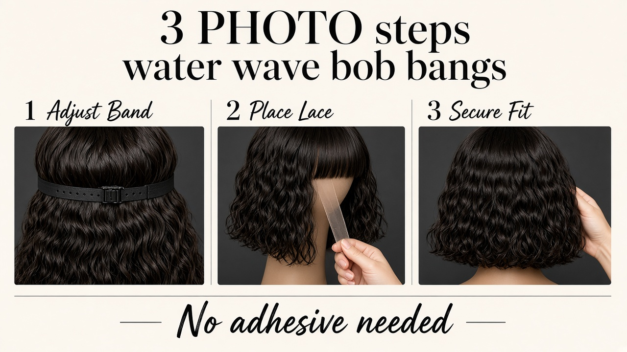 Glueless Water Wave Short Bob with Bangs - Image 7