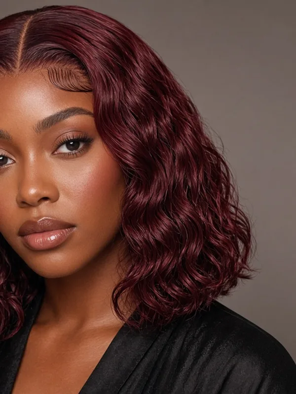 Glueless Water Wave Short Bob Wig | 99J Burgundy 13x4