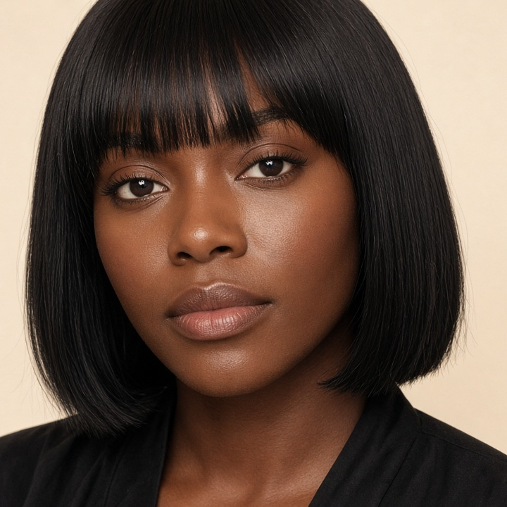 Neyora Bone Straight Bob Bangs — model wearing