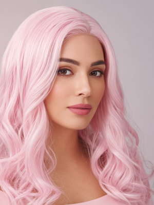 Pastel Pink Long Wavy Fashion Wig | Synthetic